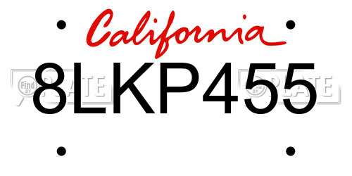 8LKP455 California License Plate