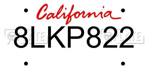 8LKP822 California License Plate