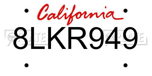 8LKR949 California License Plate