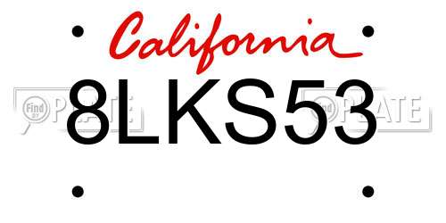8LKS53 California License Plate