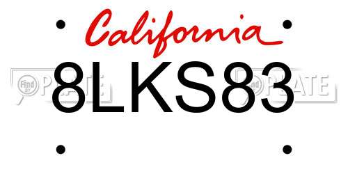 8LKS83 California License Plate
