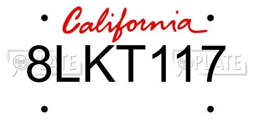 8LKT117 California License Plate