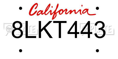 8LKT443 California License Plate