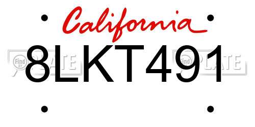 8LKT491 California License Plate