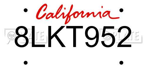 8LKT952 California License Plate