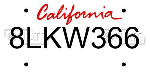 8LKW366 California License Plate