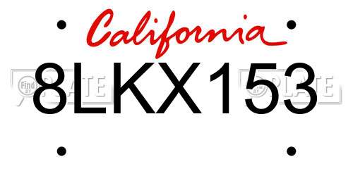8LKX153 California License Plate