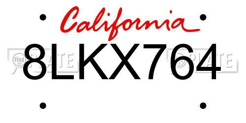 8LKX764 California License Plate