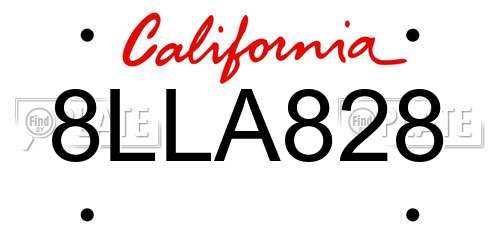 8LLA828 California License Plate