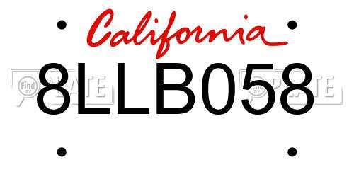 8LLB058 California License Plate