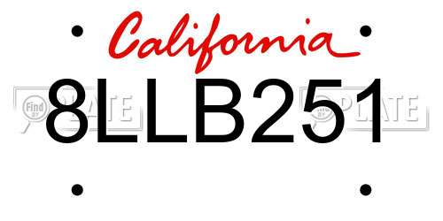 8LLB251 California License Plate