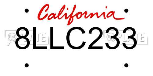 8LLC233 California License Plate