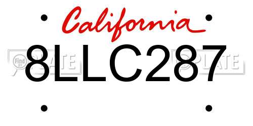 8LLC287 California License Plate