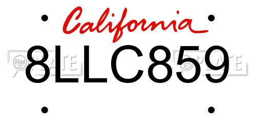 8LLC859 California License Plate