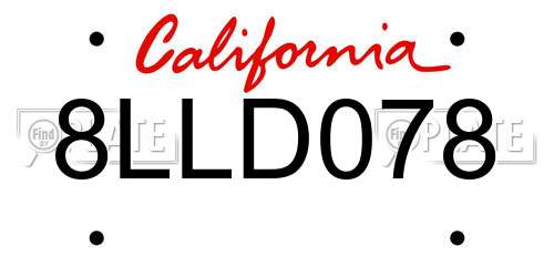 8LLD078 California License Plate
