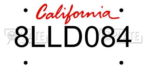 8LLD084 California License Plate