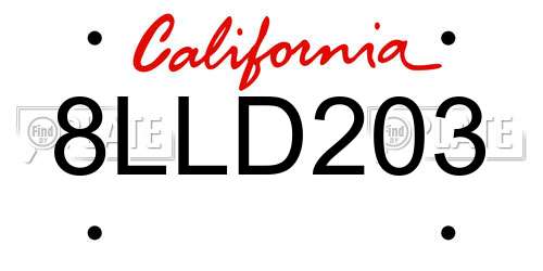 8LLD203 California License Plate