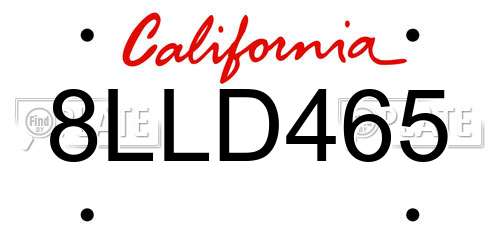 8LLD465 California License Plate