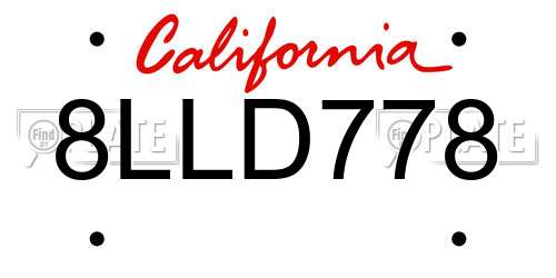 8LLD778 California License Plate