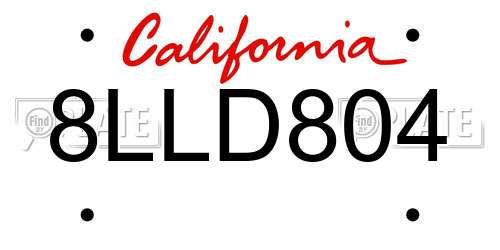 8LLD804 California License Plate