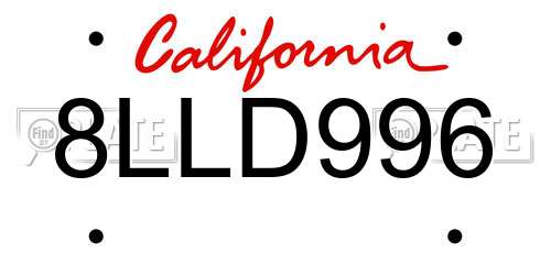 8LLD996 California License Plate