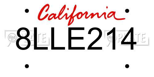 8LLE214 California License Plate