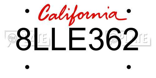 8LLE362 California License Plate