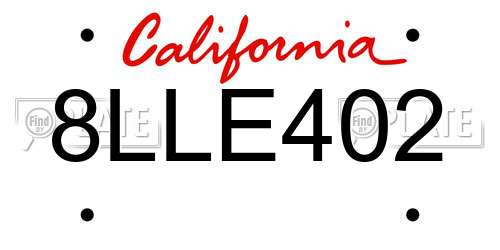 8LLE402 California License Plate