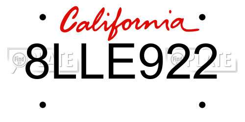 8LLE922 California License Plate