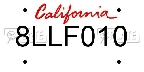 8LLF010 California License Plate