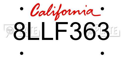 8LLF363 California License Plate