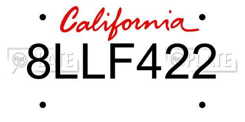 8LLF422 California License Plate
