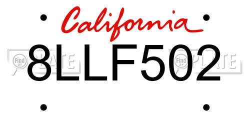 8LLF502 California License Plate