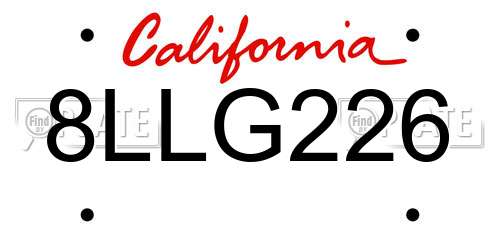8LLG226 California License Plate