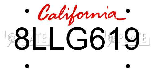 8LLG619 California License Plate