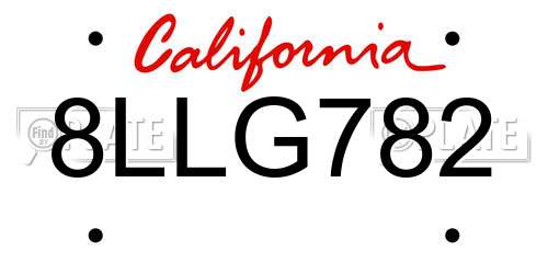 8LLG782 California License Plate