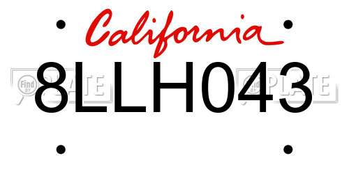 8LLH043 California License Plate