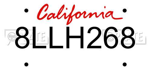 8LLH268 California License Plate