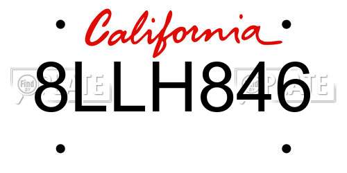 8LLH846 California License Plate