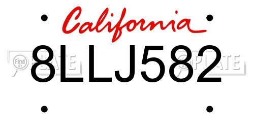 8LLJ582 California License Plate