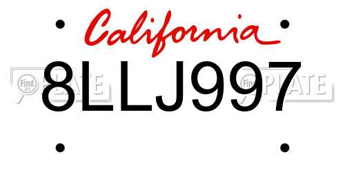 8LLJ997 California License Plate
