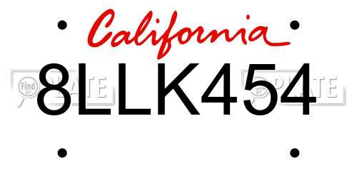 8LLK454 California License Plate