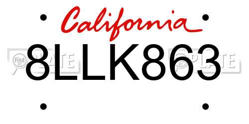 8LLK863 California License Plate