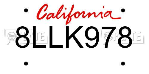 8LLK978 California License Plate