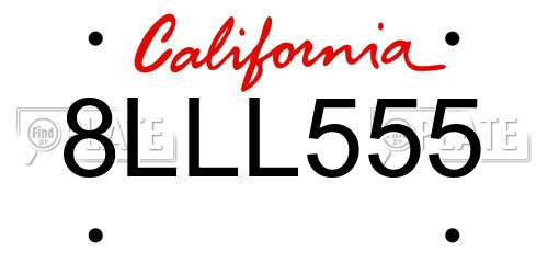8LLL555 California License Plate