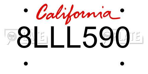 8LLL590 California License Plate