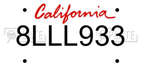 8LLL933 California License Plate