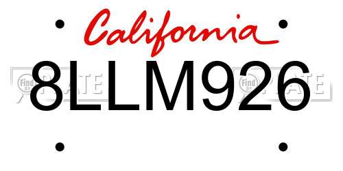 8LLM926 California License Plate