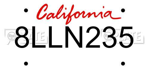 8LLN235 California License Plate