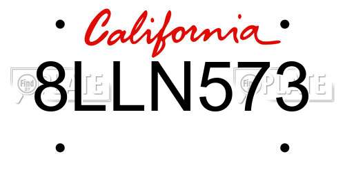 8LLN573 California License Plate